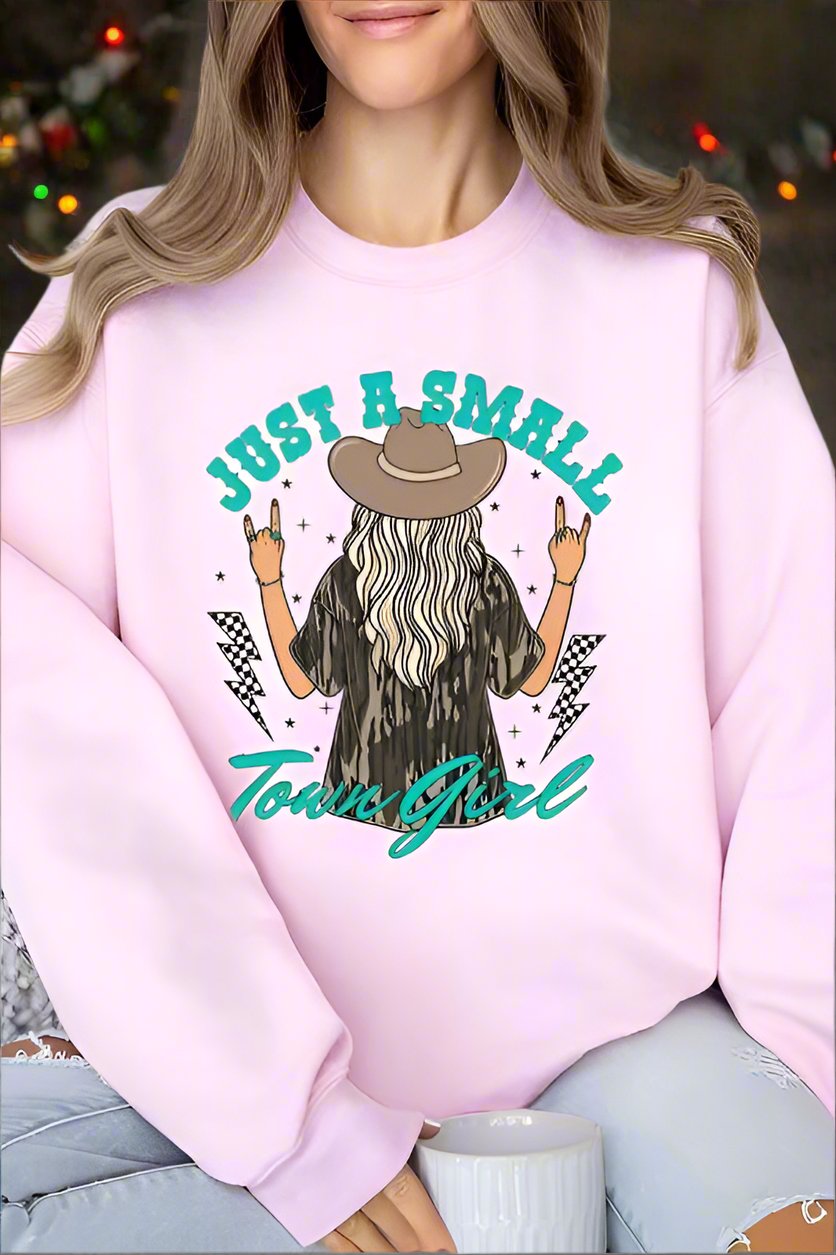 Just a Small Town Girl Camo Fleece Sweatshirt