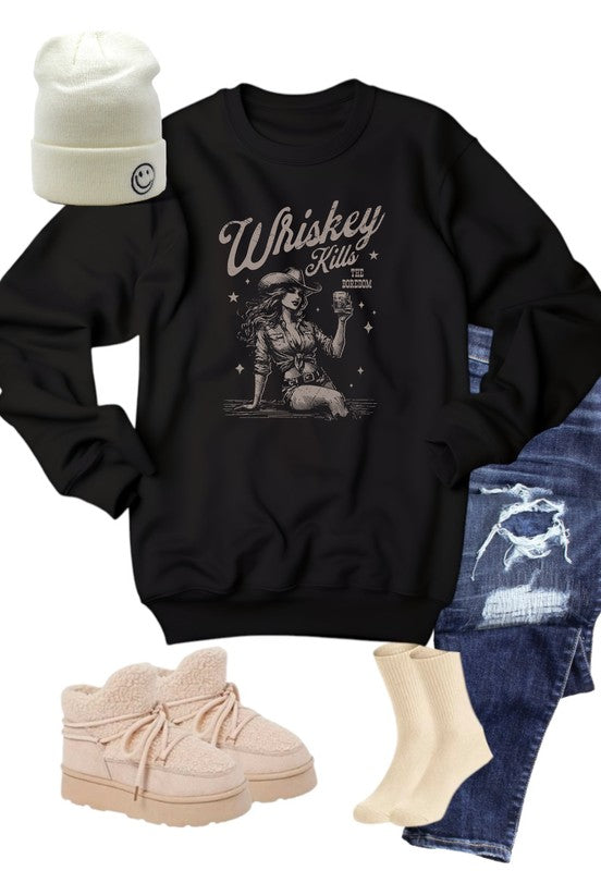 Whiskey Kills The Boredom Crewneck Sweatshirt 🥃🔥